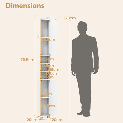 176.5cm Tall Storage Organizer with 2 Doors and Adjustable Shelves-White