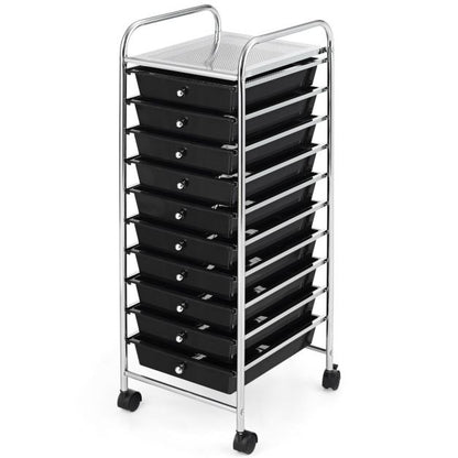 10 Drawers Mobile Storage Trolley with 4 Wheels for Beauty-Black