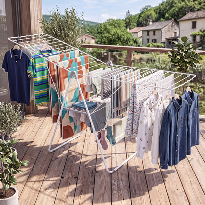 178 cm Clothes Drying Rack with 11-Level Adjustable Height Heavy-duty Metal Laundry Rack-White