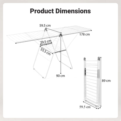 178 cm Clothes Drying Rack with 11-Level Adjustable Height Heavy-duty Metal Laundry Rack-White