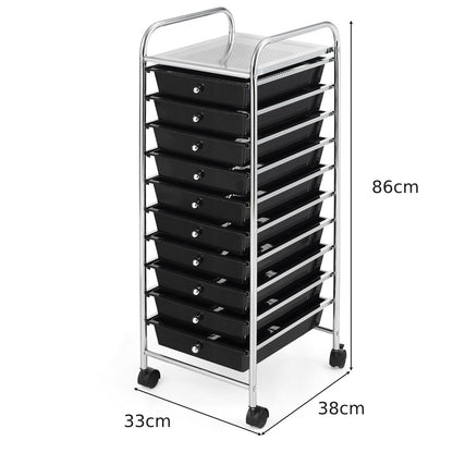 10 Drawers Mobile Storage Trolley with 4 Wheels for Beauty-Black