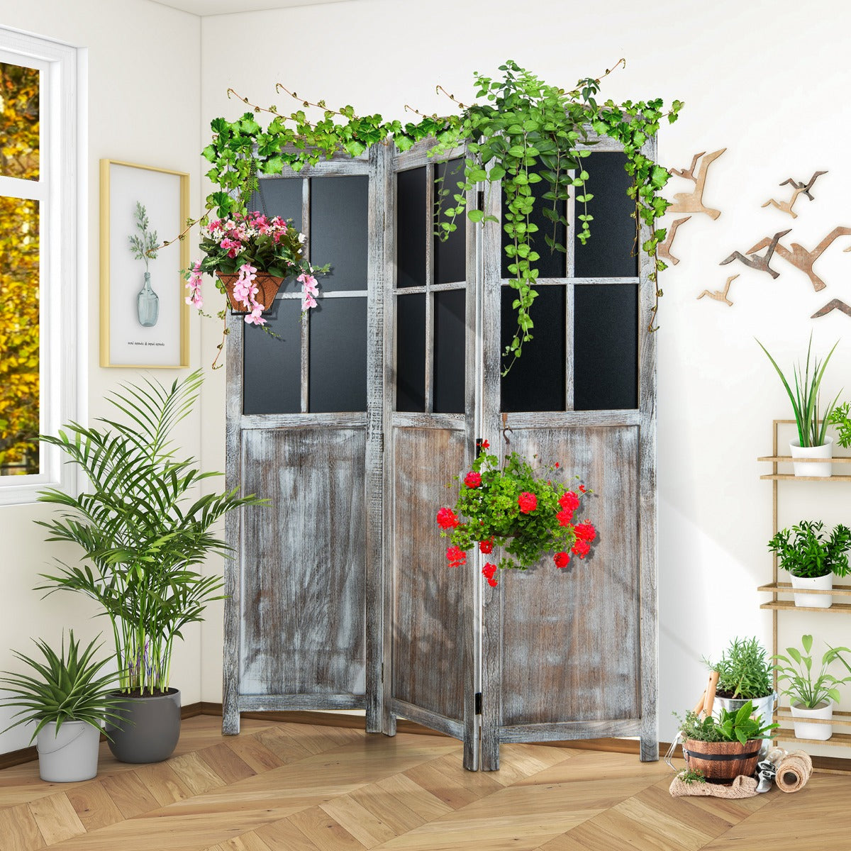 178 cm Vintage Freestanding Wall Divider Room Separator-Rustic Brown