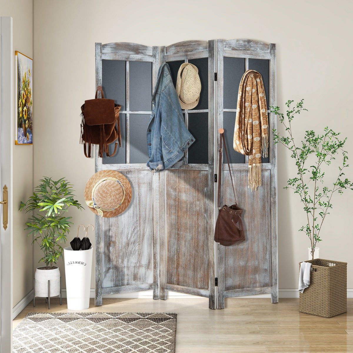 178 cm Vintage Freestanding Wall Divider Room Separator-Rustic Brown