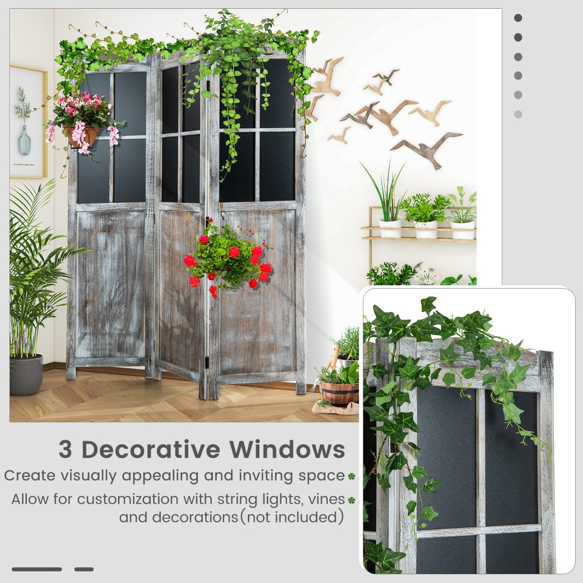 178 cm Vintage Freestanding Wall Divider Room Separator-Rustic Brown