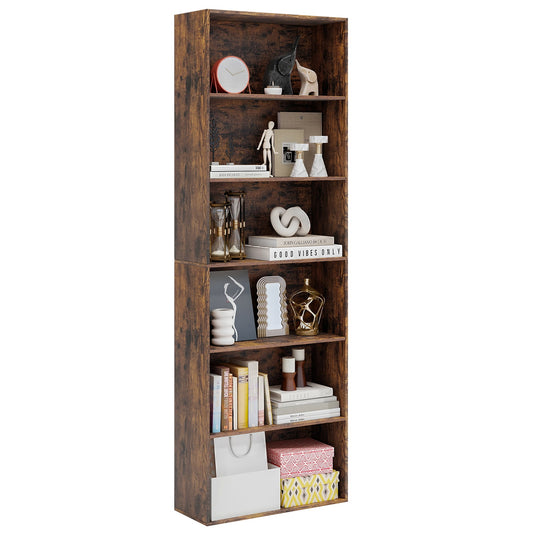 178cm 6-Tier Bookcase Display Rack with Foot Pads in Rustic Brown