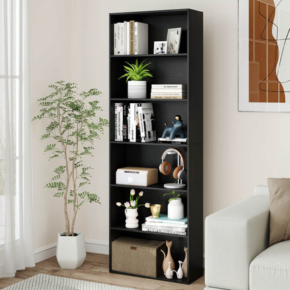 178cm 6-Tier Bookcase Display Rack with Foot Pads-Black