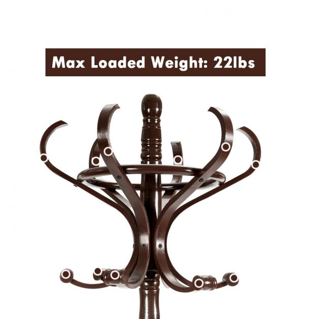 Practical Birch Coat Stand with 360° Rotating Top Tier for Jacket Red-Brown