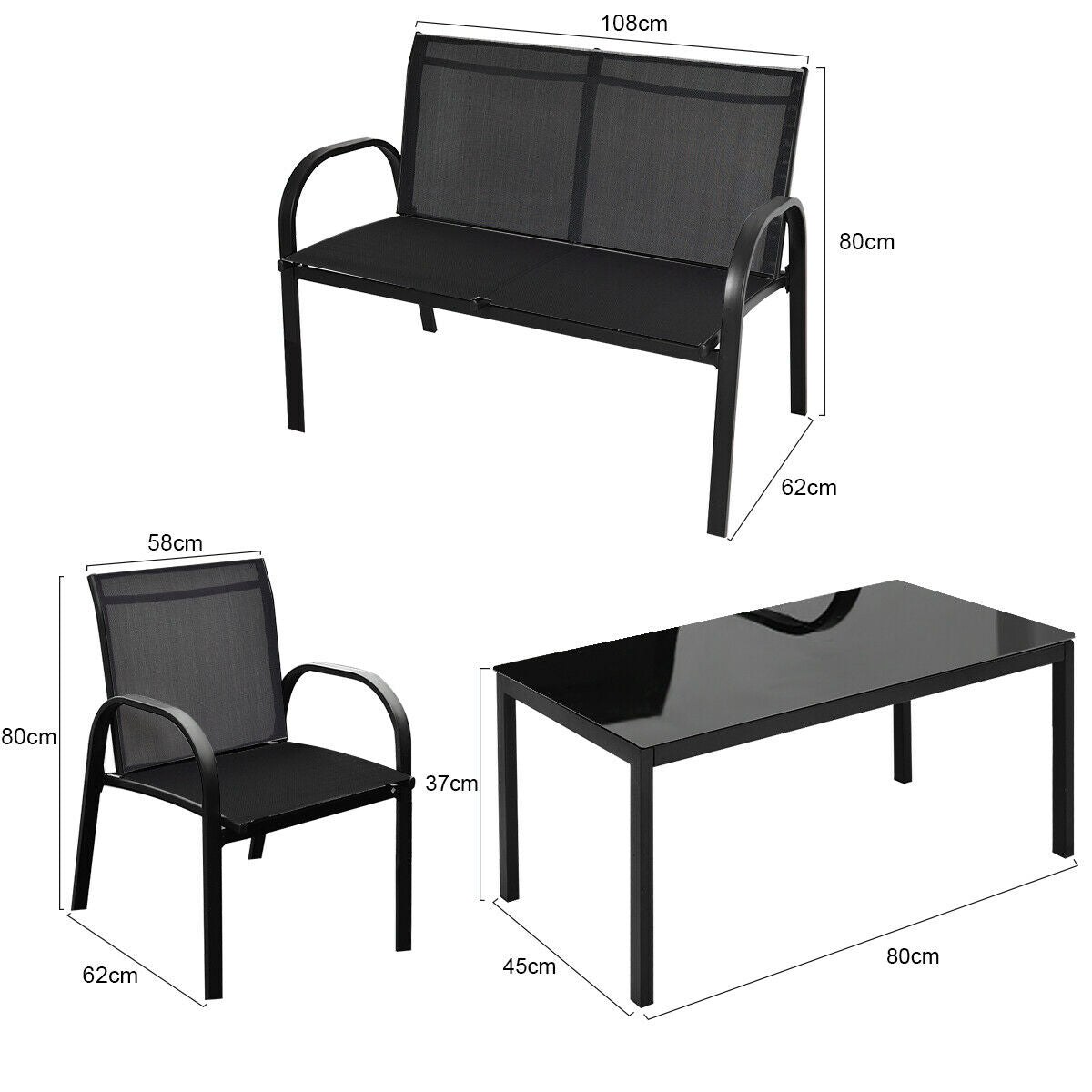 4 Piece Garden Furniture Set with loveseat for Patio (Without Cushions)