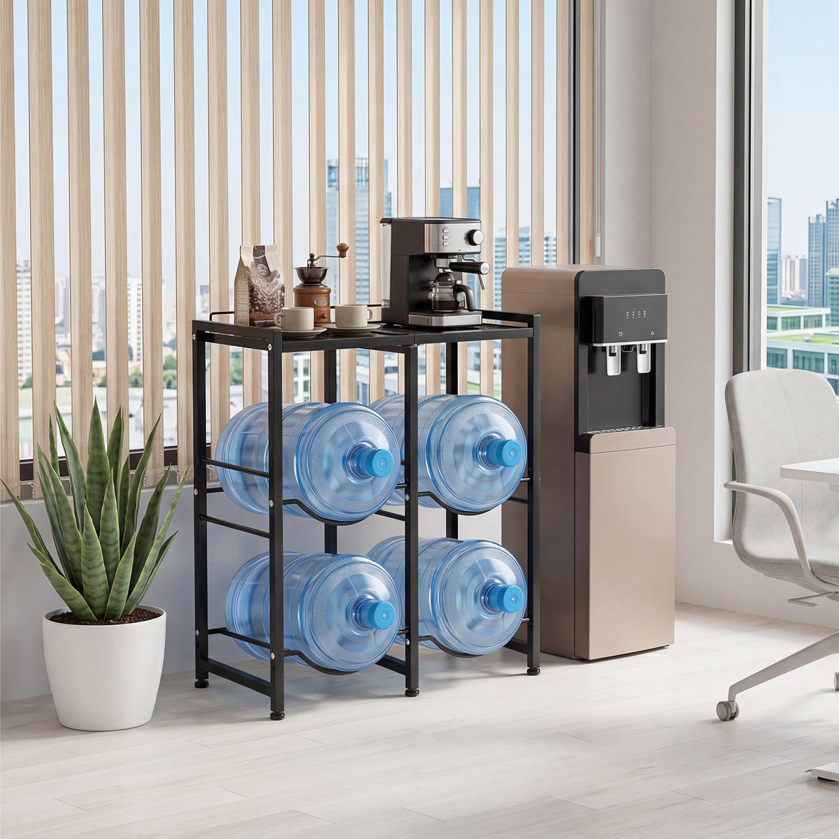 18.9 L Water Jug Holder for 4 Bottles Heavy-duty Water Jug Rack with Top Shelf-Black