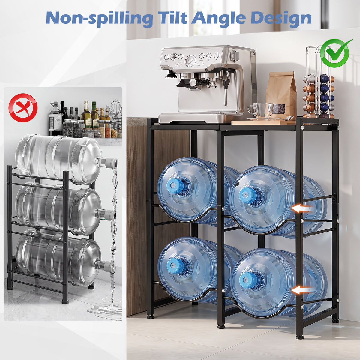 18.9 L Water Jug Holder for 4 Bottles Heavy-duty Water Jug Rack with Top Shelf-Black