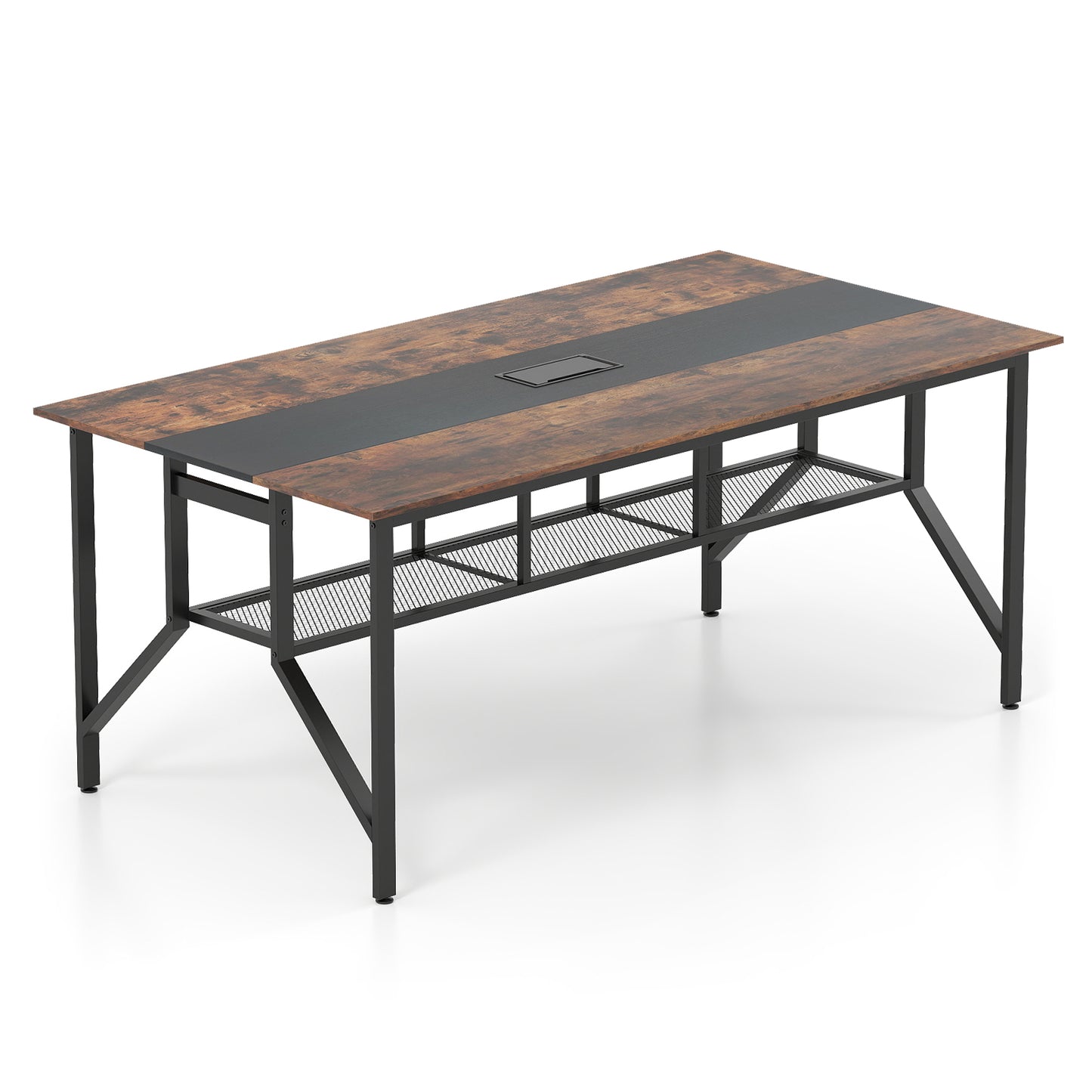 180 CM Conference Table Large Meeting Table for 6-8 People-Rustic Brown