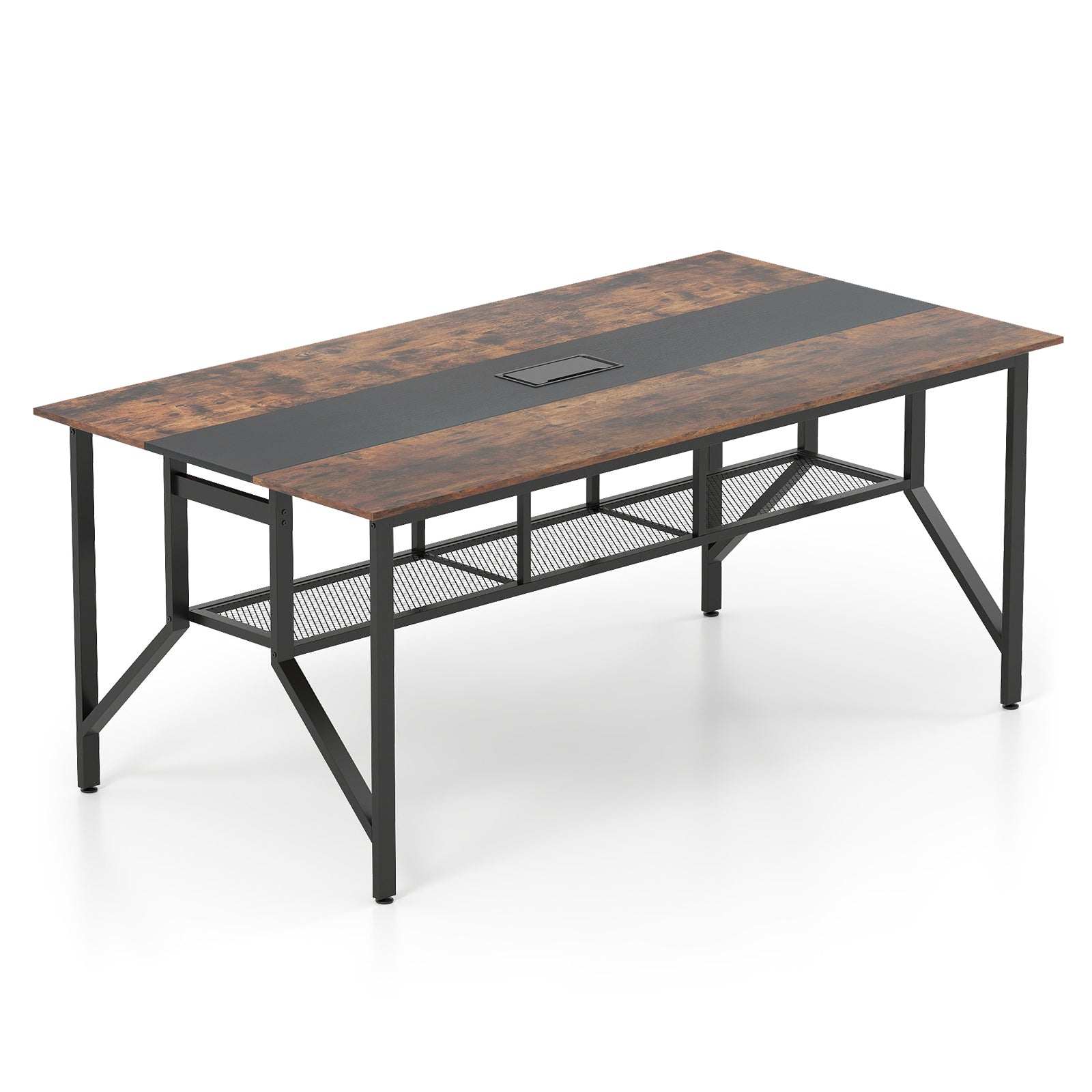 180 CM Conference Table Large Meeting Table for 6-8 People-Rustic Brown