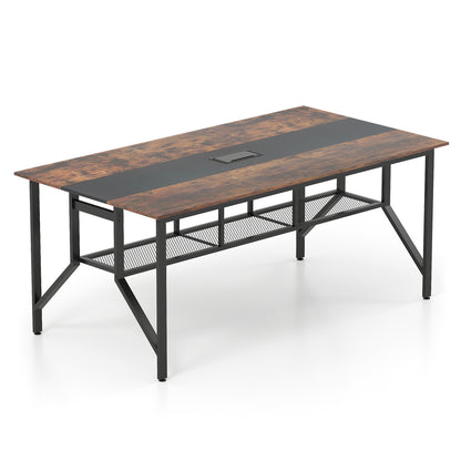 180 CM Conference Table Large Meeting Table for 6-8 People-Rustic Brown