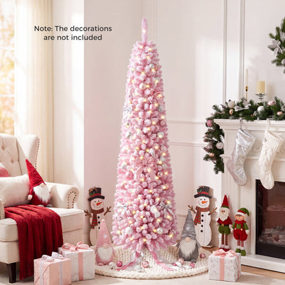 180 cm Pink Artificial Christmas Tree, Pre-lit Pencil Xmas Tree