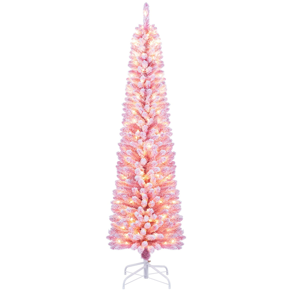 180 cm Pink Artificial Christmas Tree, Pre-lit Pencil Xmas Tree