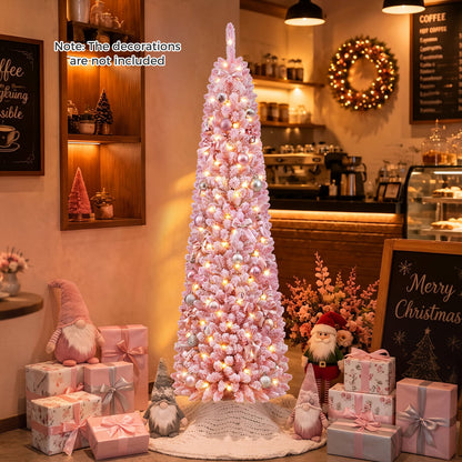180 cm Pink Artificial Christmas Tree, Pre-lit Pencil Xmas Tree