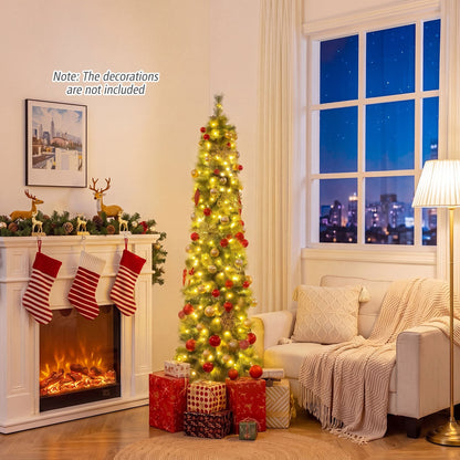 180 cm Pre-lit Pencil Christmas Tree with 120/150 Warm White LED Lights and 8 Modes