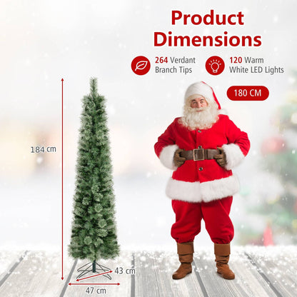 180 cm Pre-lit Pencil Christmas Tree with 120/150 Warm White LED Lights and 8 Modes