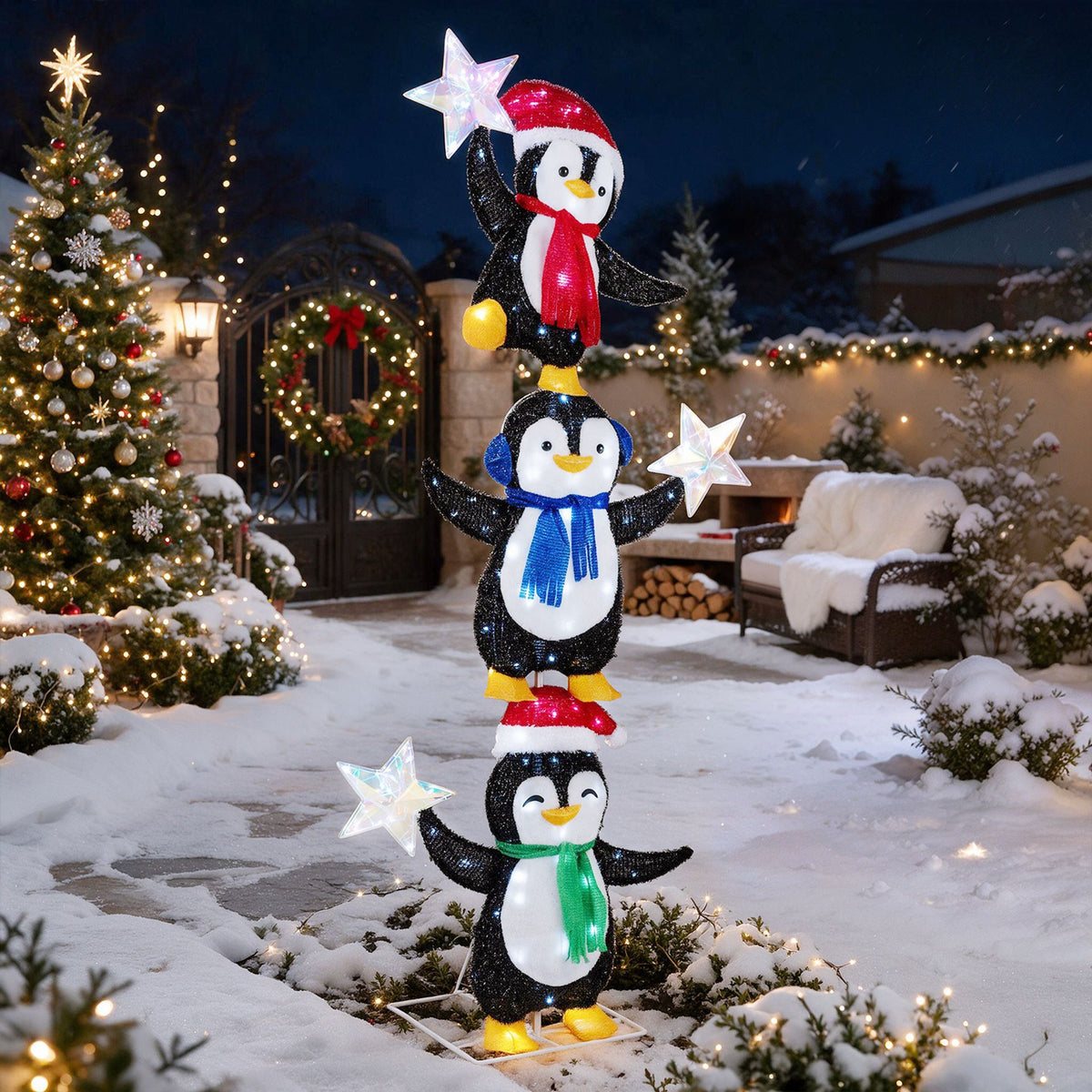 180 cm Pre-lit Penguin Christmas Yard Decoration with Cold White LED Lights