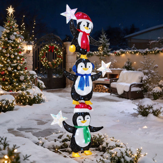 180 cm Pre-lit Penguin Christmas Yard Decoration with Cold White LED Lights