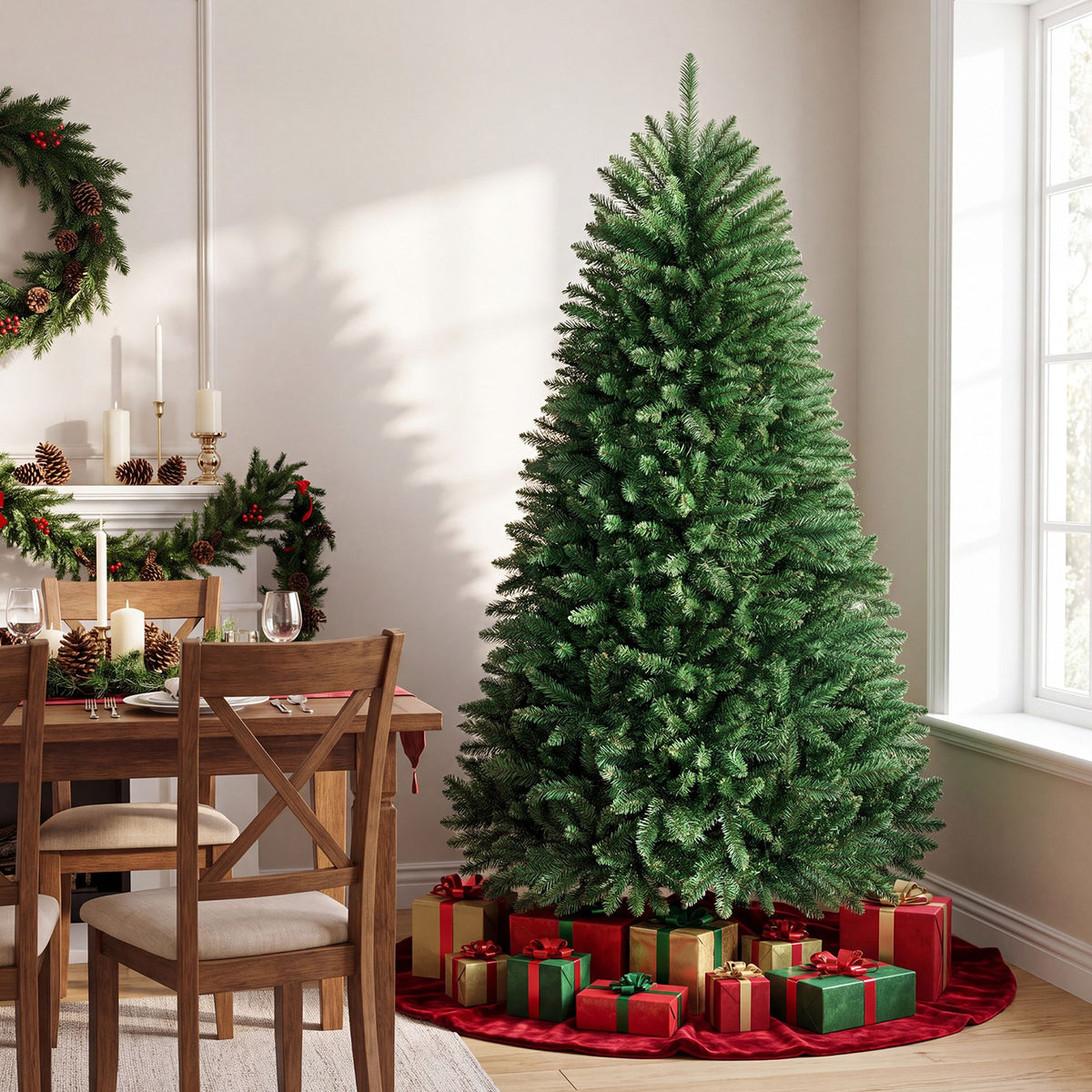 180 cm Unlit Artificial Christmas Tree with Easy-Assembly Hinges and Foldable Metal Stand for Holiday Party Decoration
