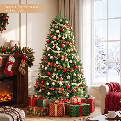 180 cm Unlit Artificial Christmas Tree with Easy-Assembly Hinges and Foldable Metal Stand for Holiday Party Decoration