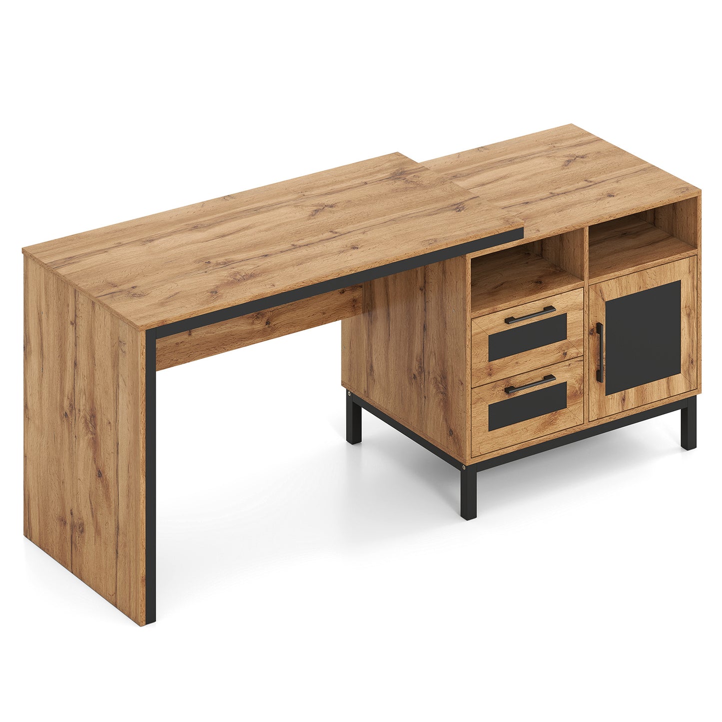 180 cm Wooden Executive Desk with Open Compartments-Natural