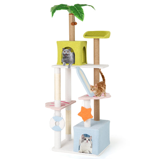 180 cm Tall Cat Tree Multi-Level Aesthetic Beach-Themed Cat Tower-Multicolor