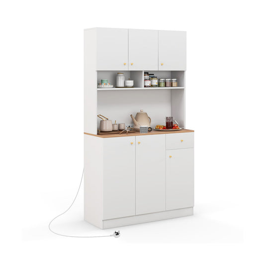 180 cm Tall Pantry Cabinet with Outlets USB Ports in White