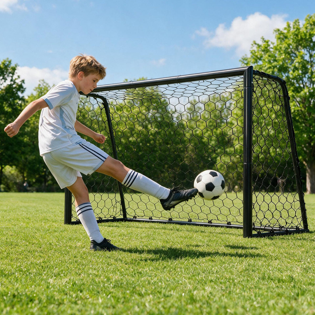 180 x 60 cm Soccer Goal Galvanized Metal Frame with Tear-Resistant Net and 6 Ground Stakes-S