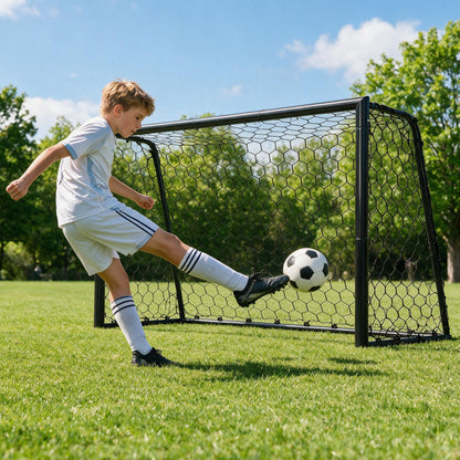180 x 60 cm Soccer Goal Galvanized Metal Frame with Tear-Resistant Net and 6 Ground Stakes-S