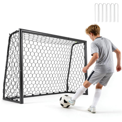 180 x 60 cm Soccer Goal Galvanized Metal Frame with Tear-Resistant Net and 6 Ground Stakes-S