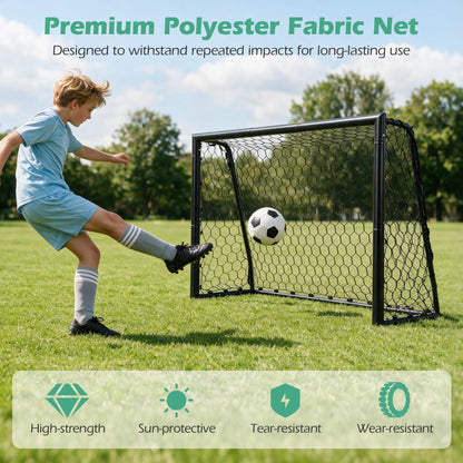 180 x 60 cm Soccer Goal Galvanized Metal Frame with Tear-Resistant Net and 6 Ground Stakes-S