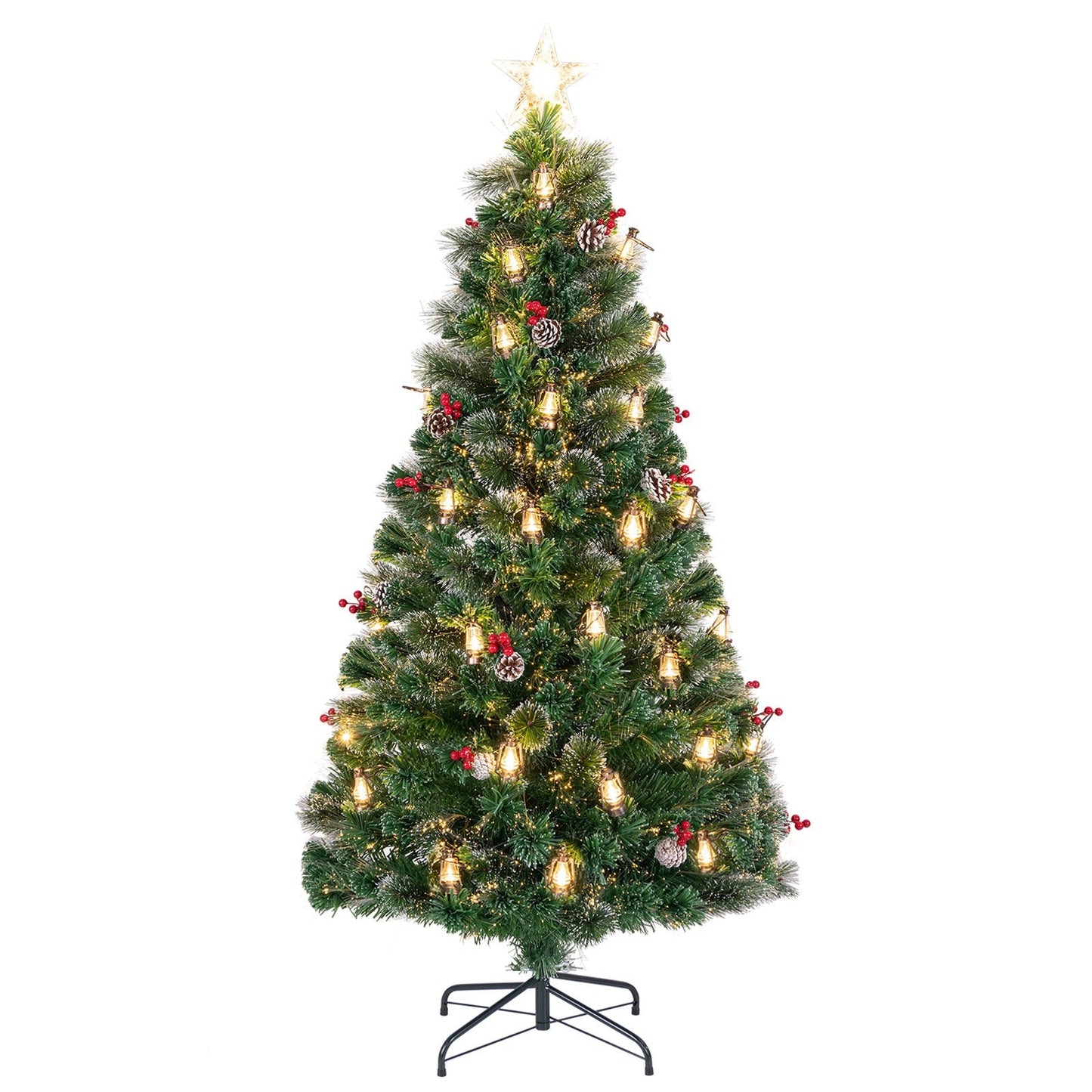 150/180CM Artificial Christmas Tree with 8 Lighting Modes and Optical Fibers-180 cm
