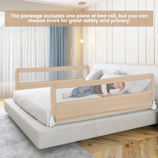 180CM Foldable Baby Bed Rail Guard with Removable Cover and Safety Strap-Beige