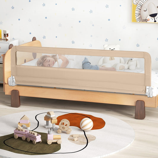 180CM Foldable Baby Bed Rail Guard with Removable Cover and Safety Strap-Beige