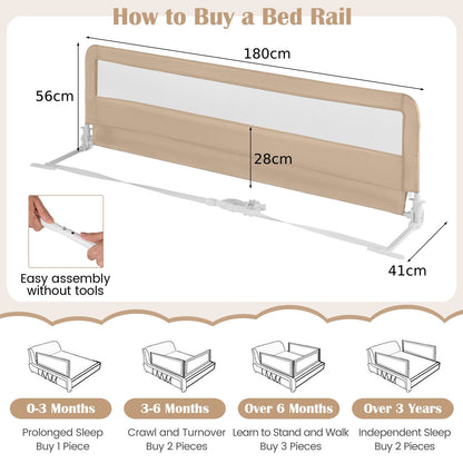 180CM Foldable Baby Bed Rail Guard with Removable Cover and Safety Strap-Beige