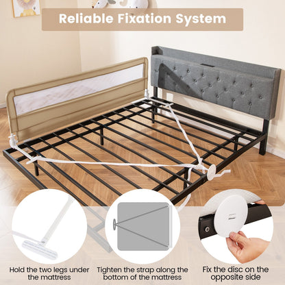 180CM Foldable Baby Bed Rail Guard with Removable Cover and Safety Strap-Beige