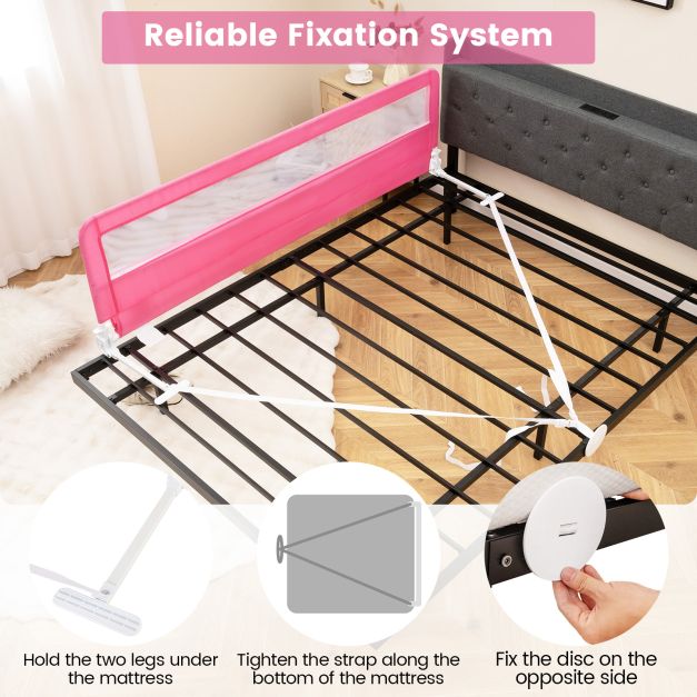 180CM Foldable Baby Bed Rail Guard with Removable Cover and Safety Strap-Pink