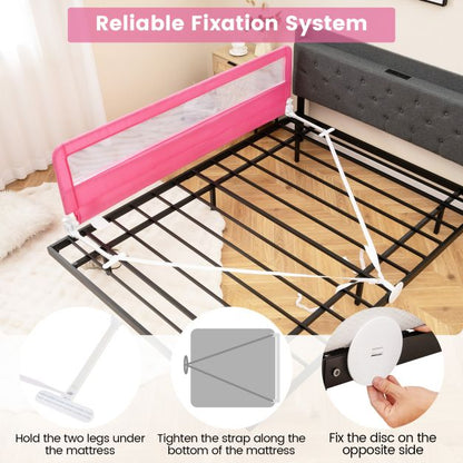 180CM Foldable Baby Bed Rail Guard with Removable Cover and Safety Strap-Pink