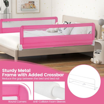 180CM Foldable Baby Bed Rail Guard with Removable Cover and Safety Strap-Pink
