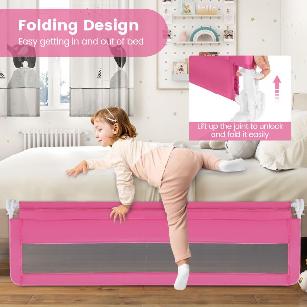 180CM Foldable Baby Bed Rail Guard with Removable Cover and Safety Strap-Pink