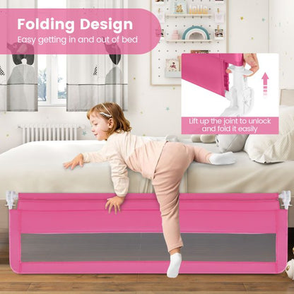 180CM Foldable Baby Bed Rail Guard with Removable Cover and Safety Strap-Pink