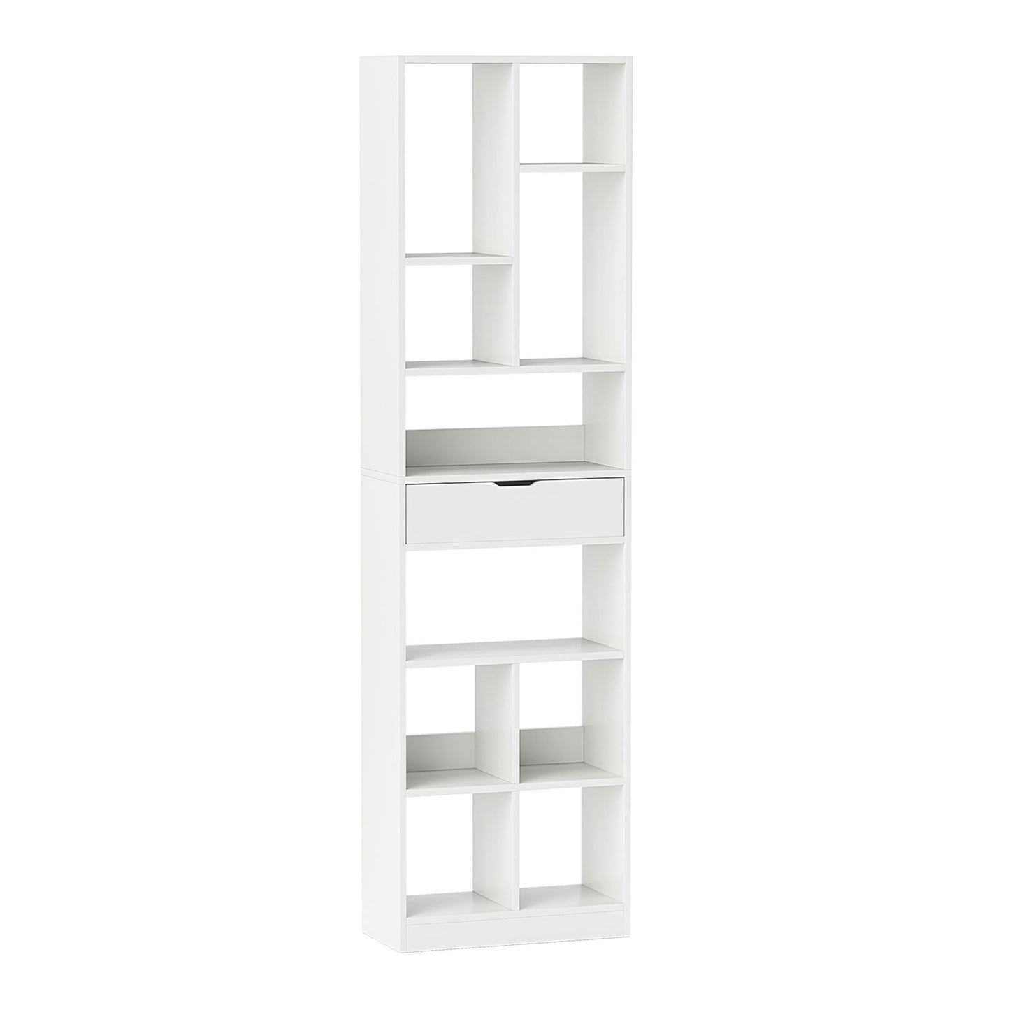 180cm Tall Bookcase with Drawer and 10 Open Cubes-White