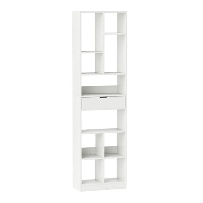 180cm Tall Bookcase with Drawer and 10 Open Cubes-White