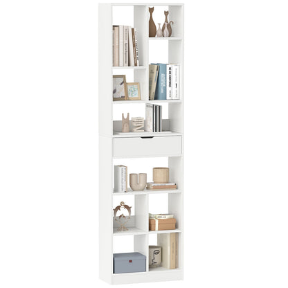 180cm Tall Bookcase with Drawer and 10 Open Cubes-White