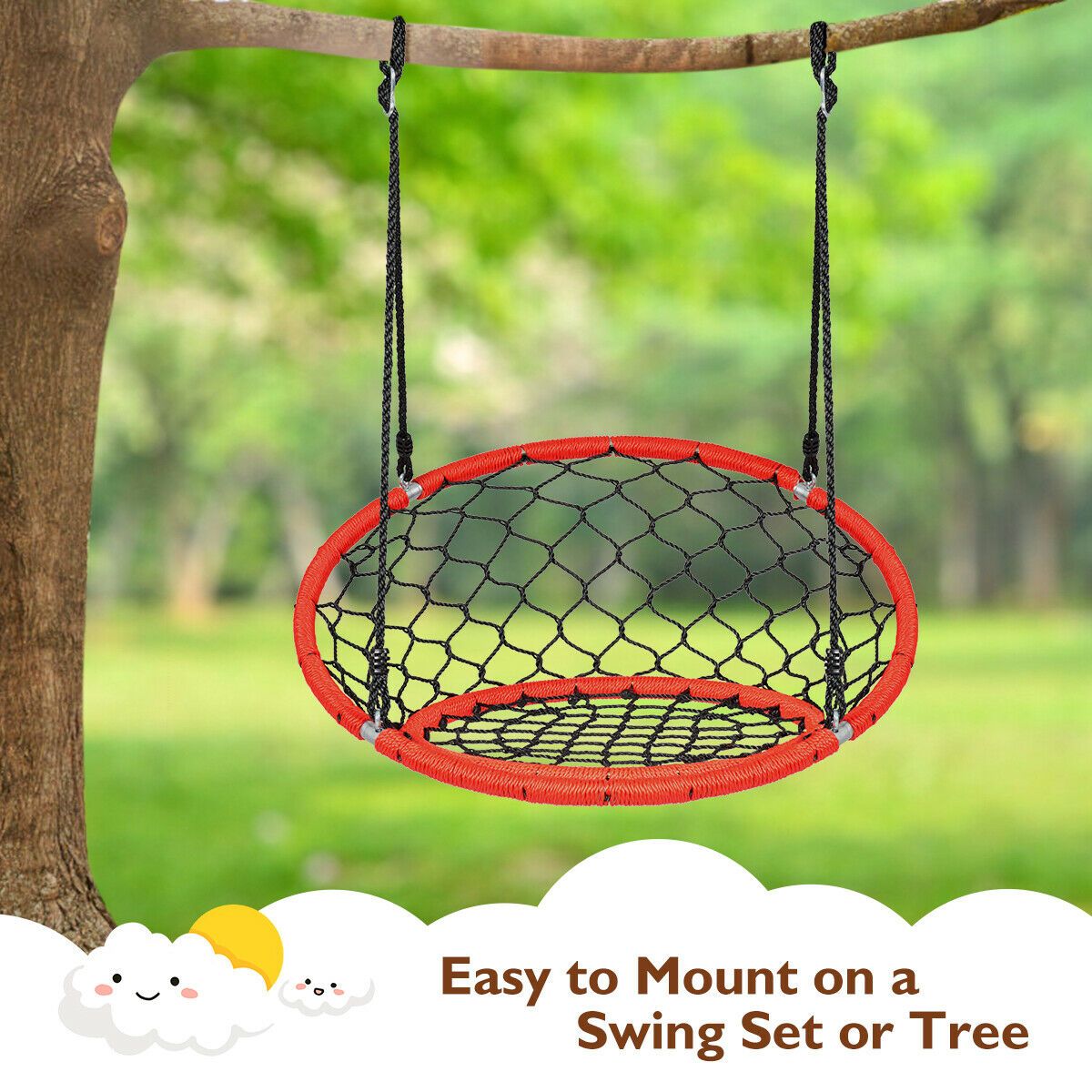 Web Net Hanging Swing Chair Tree Set-Orange