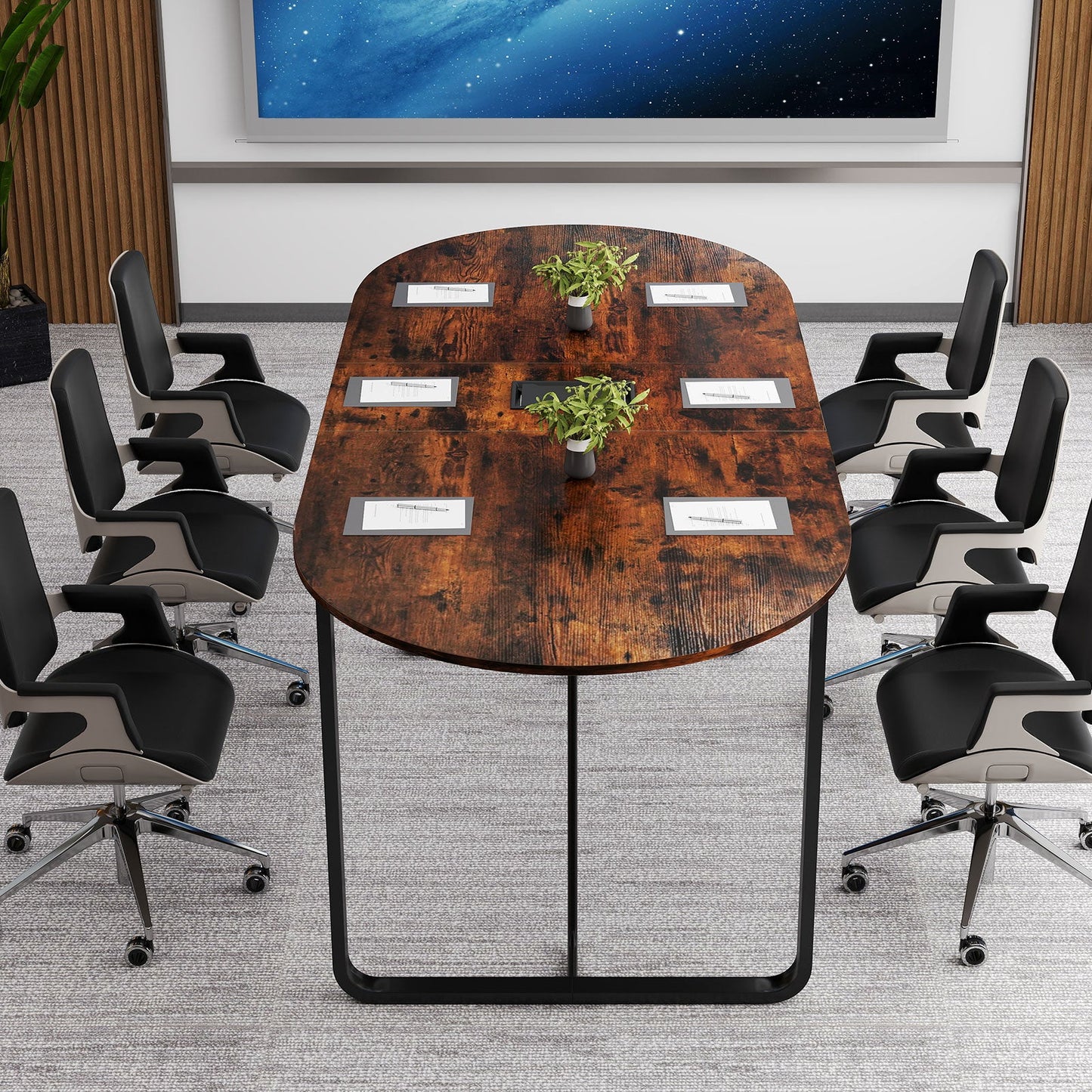 180 CM Executive Table Oval Home Office Table with Cable Management Hole-Rustic Brown
