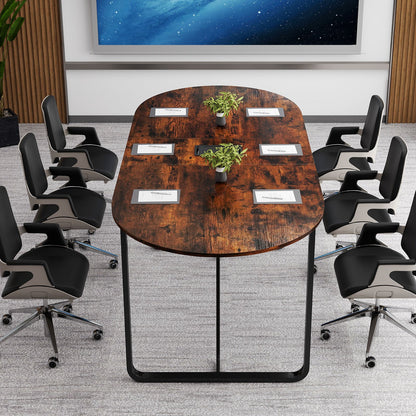 180 CM Executive Table Oval Home Office Table with Cable Management Hole-Rustic Brown