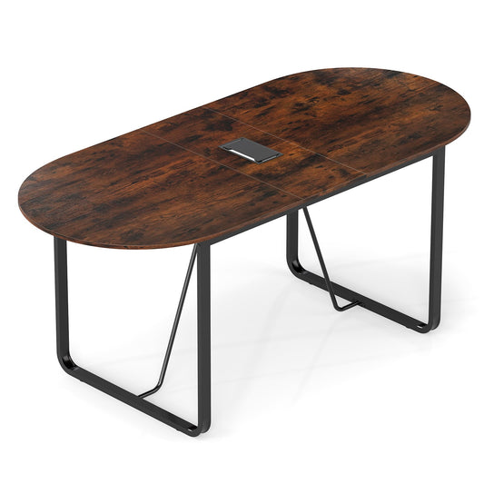 180 CM Executive Table Oval Home Office Table with Cable Management Hole-Rustic Brown